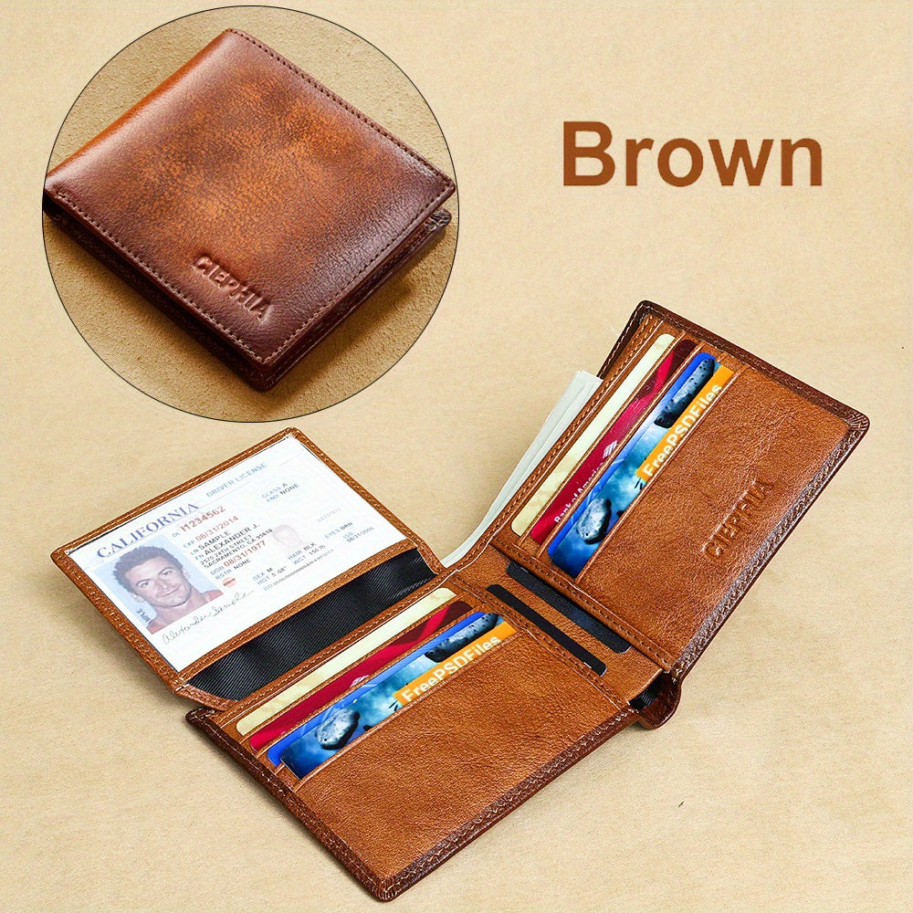 Anti-Theft Men's Leather Wallet with Multiple Card Slots and ID Holders