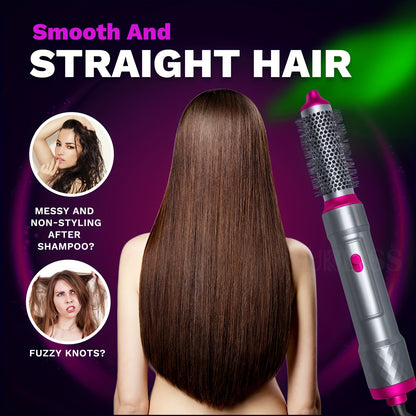 6-in-1 Hot Air Brush Set with Negative Ion Technology for Volumizing, Straightening, and Curling - Perfect for Women and Girls