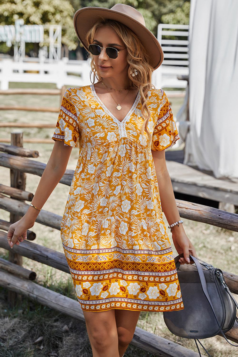 Bohemian V-Neck Short Sleeve Dress