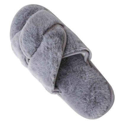 Faux Fur Twisted Strap Slippers