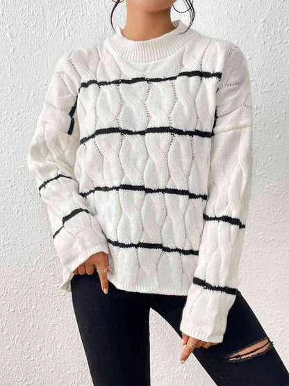 Striped Cable-Knit Sweater