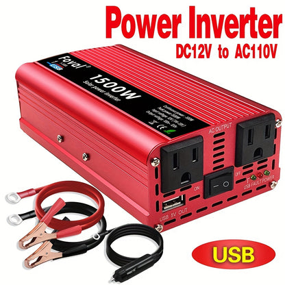 500W/1500W Car Power Inverter - Convert DC 12V to AC 110V/120V with 1 USB Port