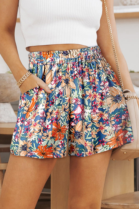 Short fleuri taille haute avec poches