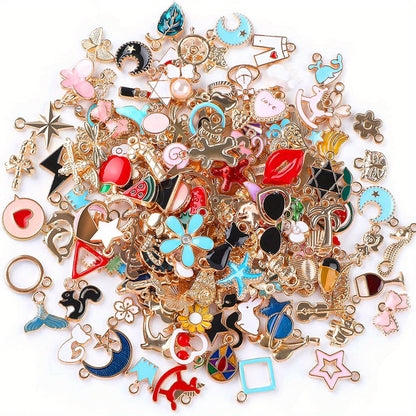 50pcs Random Enamel Jewelry Making Charms - Perfect for DIY Necklace & Bracelet Designs!