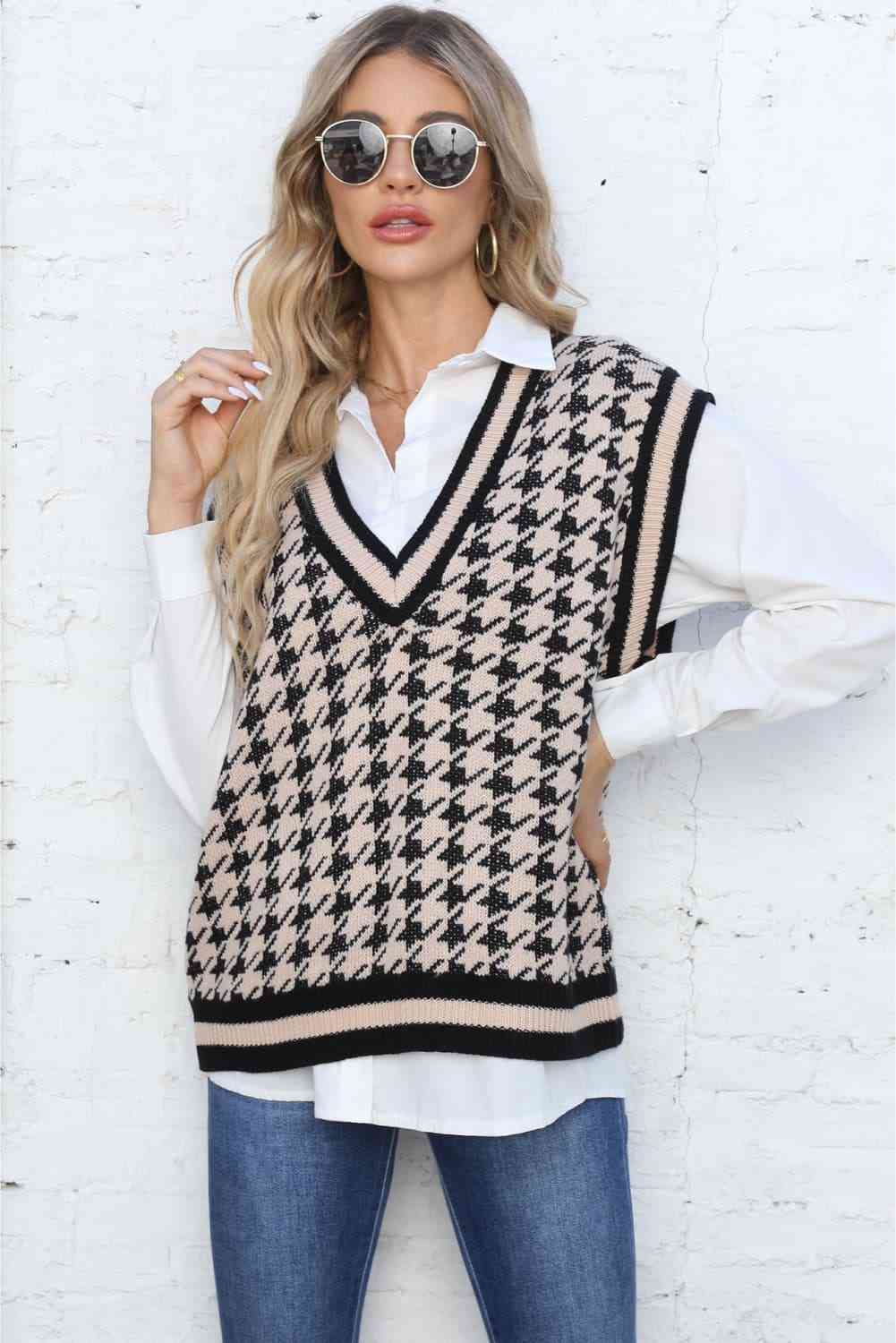 Ribbed V-Neck Sleeveless Sweater