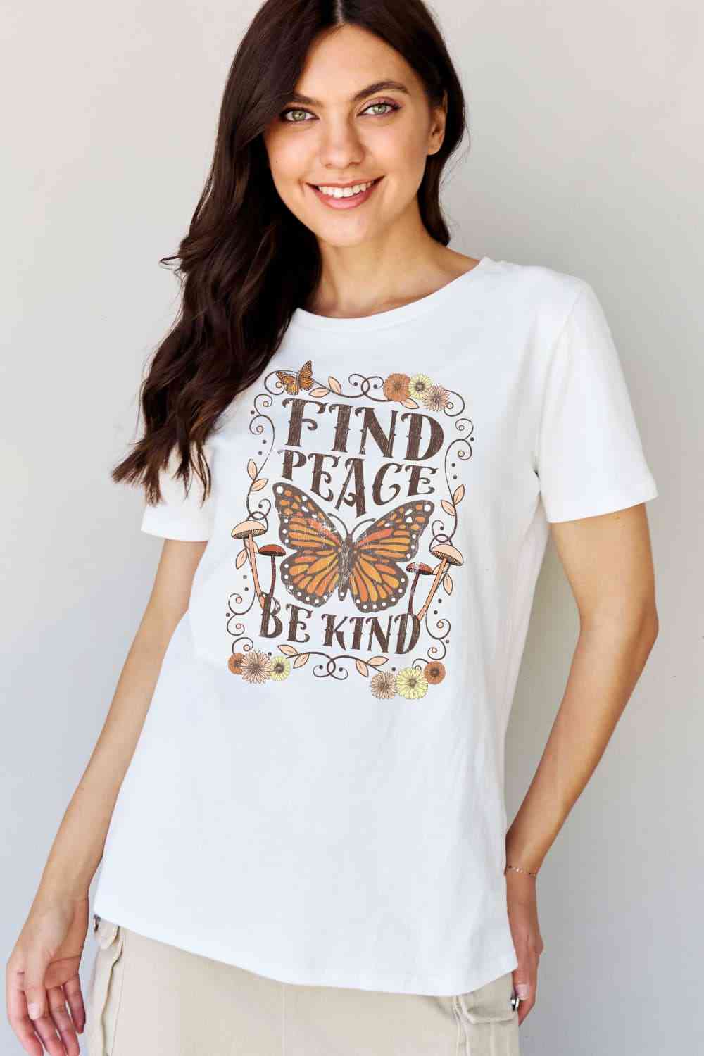 Simply Love T-shirt en coton graphique FIND PEACE BE KIND pleine taille