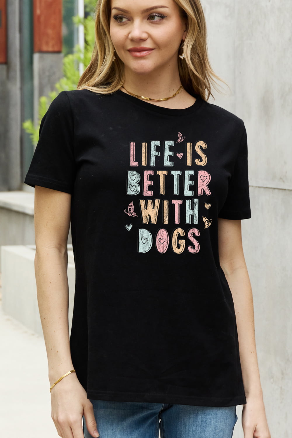 Simply Love Full Size LIFE IS BETTER WITH DOGS Graphic Cotton Tee