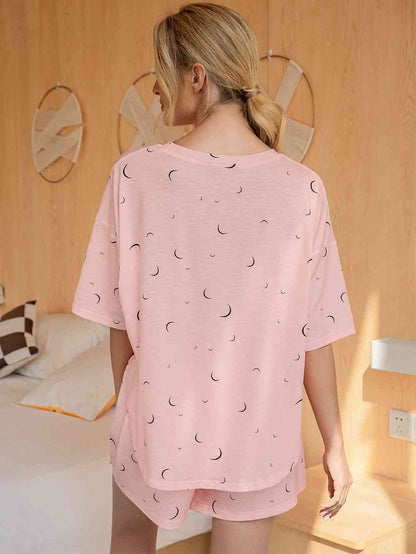 Moon Print T-Shirt and Shorts Lounge Set