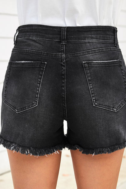 Short en jean vieilli à ourlet brut avec poches