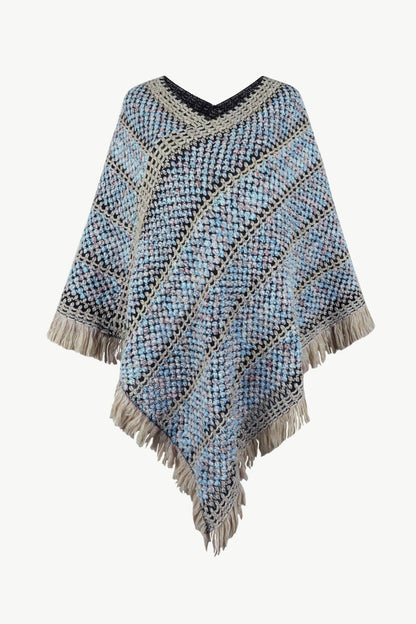 V-Neck Fringe Hem Poncho