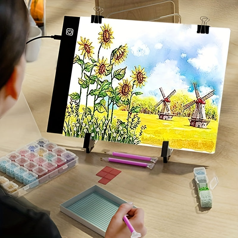 1pc A4 LED Light Pad Drawing Copy Board For DIY Diamond Painting Kits, USB Powered Light Pad, Adjustable Brightness With Detachable Stand And Clips