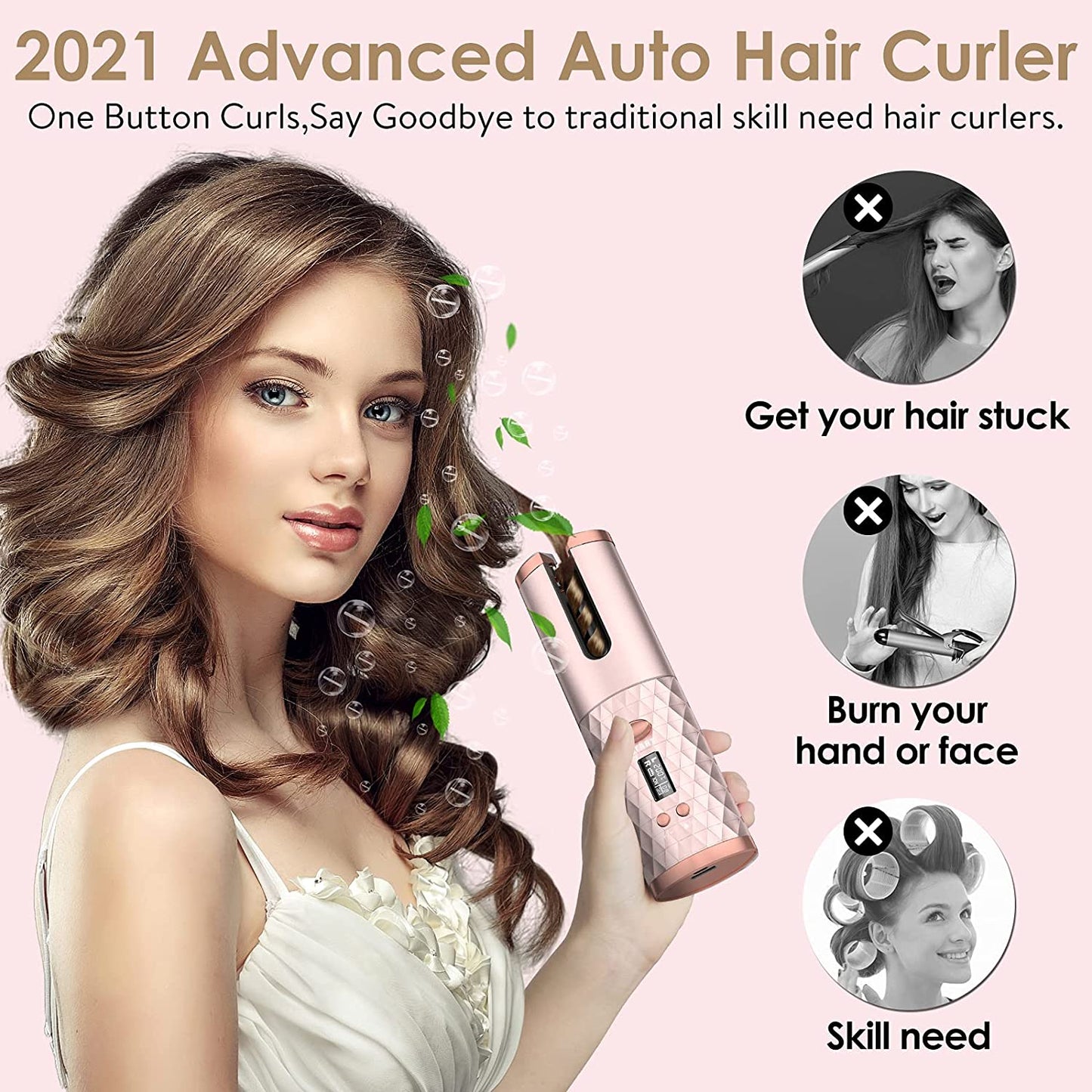 5000mAh Portable Wireless Hair Curler with LCD Screen & Diamond Pattern - Fully Automatic Charging & Curling!