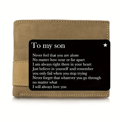 1pc Personalized Wallet Insert Card for Son - Metal Lettering, Birthday Gift Idea