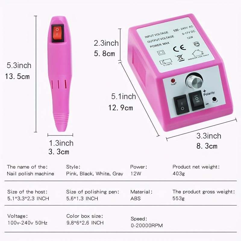 11pcs Portable Electric Nail Drill Polisher with 20000 RPM - Perfect for Manicure and Pedicure, Cleaning Gel Polish, and Cuticle Care - Includes 11pcs Nail Drill Bits