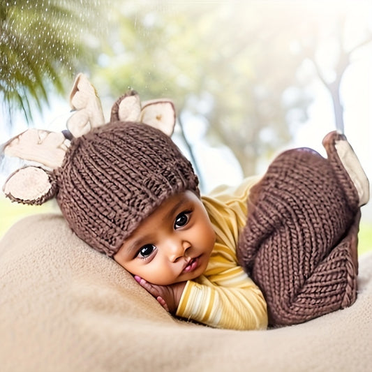 2pcs Deer Hats With Shorts Handknitted Baby Newborn Photography Props Shower Gifts