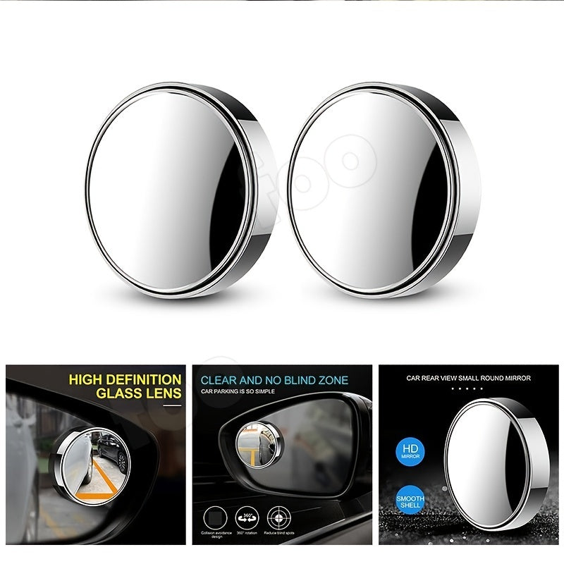 2pcs Round Mirror Blind Spot Mirror Reversing Mirror Rearview Mirror Wide Angle Rotate Adjustable Stick On Mirror For All Cars Trucks Motorcycle