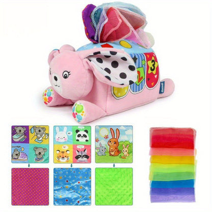 The New Animal-shaped Three-dimensional Tissue Box Baby Can't Tear It. Tissue Box Children's Finger Exercise Pulling Toys, Built-in 3 Pieces Of Ring Paper And 8pcs Gauze, To Meet The Baby's Desire To Tear Behavior