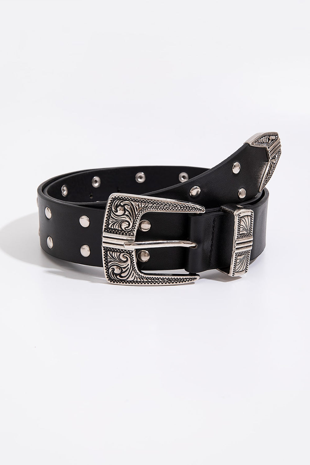 Ceinture en cuir PU cloutée à double rangée