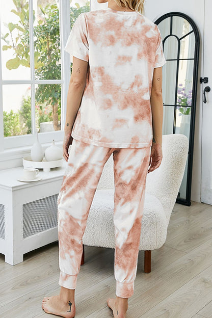 Ensemble haut et pantalon à manches courtes et col rond tie-dye