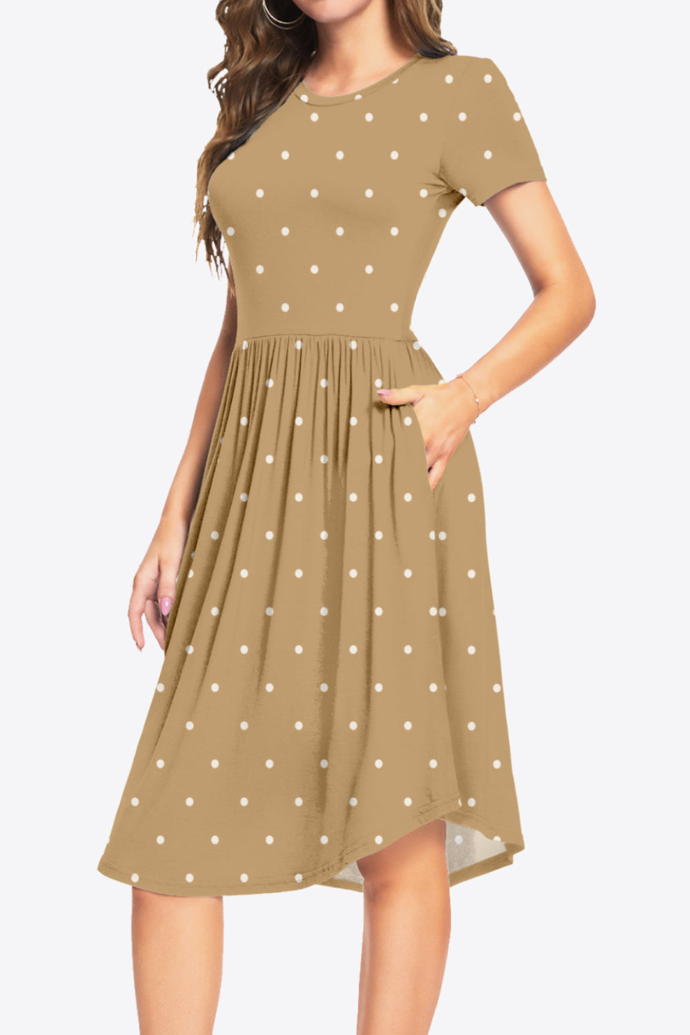 Printed Round Neck Short Sleeve Dress with Pockets