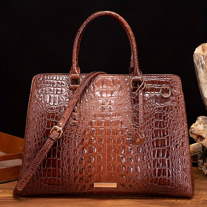 Women's Leather Crossbody Bag - Crocodile Embossed Handbag, Top Handle Satchel Purse for Fashionable Look