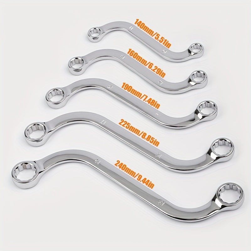 5Pcs S-Shaped Spanner Set - 10-19mm 12-Point Box Ends Double-Headed Special-Shaped Fastening Wrench Car Repair Tool