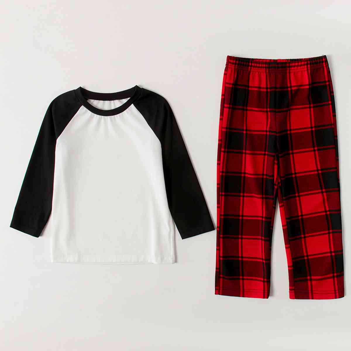 Raglan Sleeve Top and Plaid Pants Set