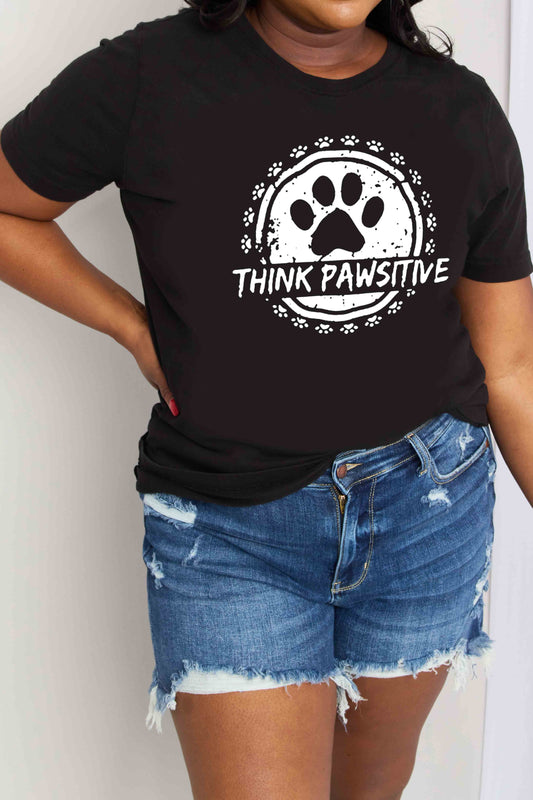 Simply Love T-shirt en coton graphique THINK PAWSITIVE pleine taille