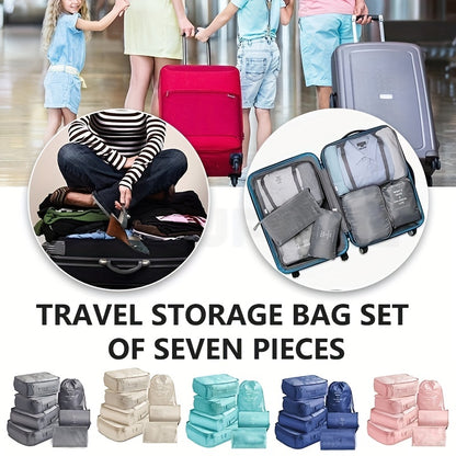 7Pcs Travel Storage Bag Set, Suitcase Packing Organizer, Portable Luggage Pouch For Underwear, Clothing Shoes Sorting Bags