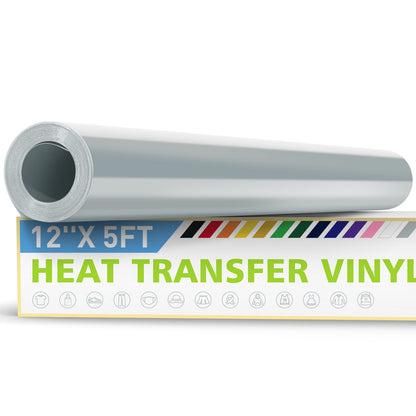 12" X 5ft HTV Vinyl Rolls, Heat Transfer Vinyl For Fabric, HTV Vinyl For Shirts, Iron On Vinyl For All Cutter Machine - Easy To Cut For Heat Vinyl Design, Permanent Vinyl