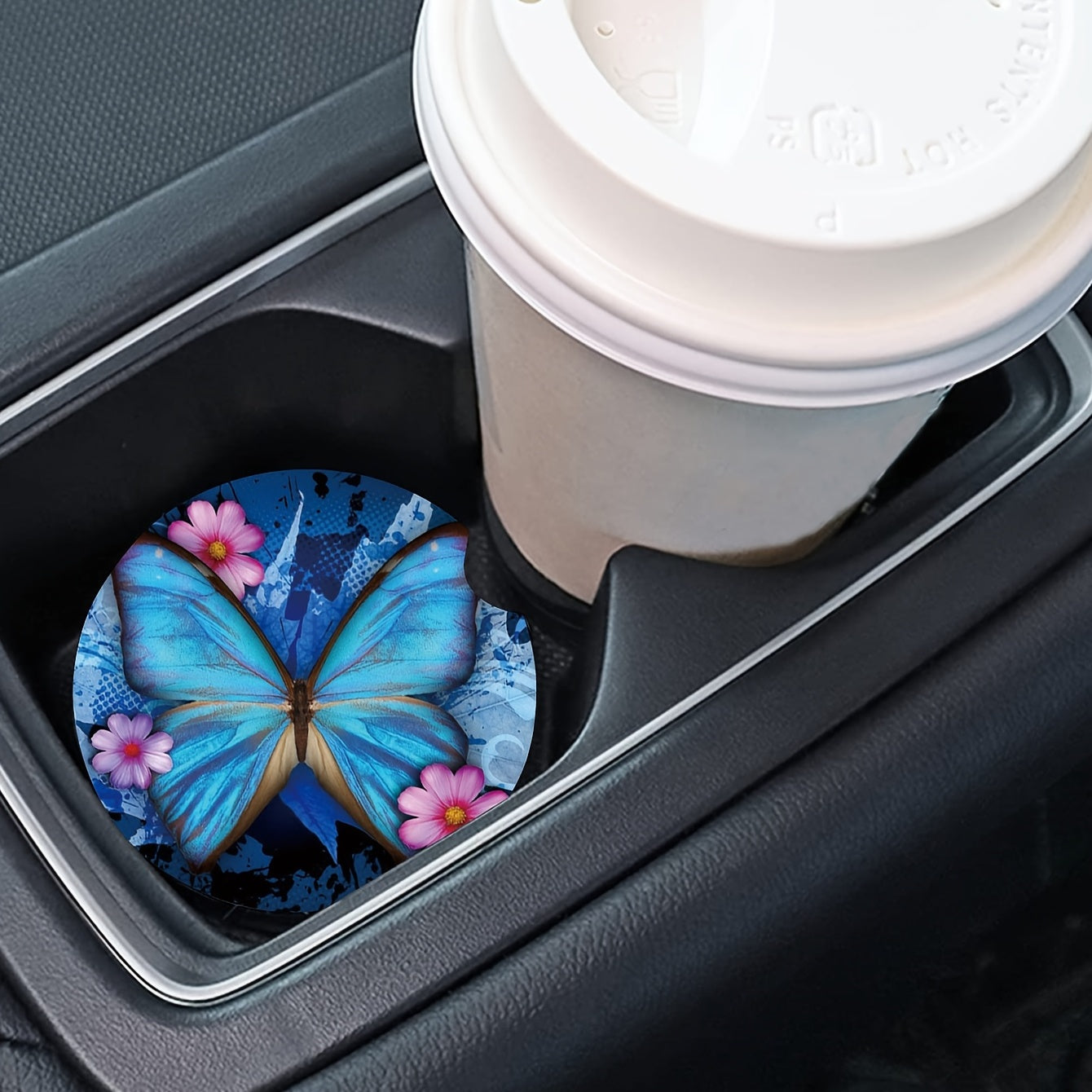 2pc-4pcs Blue Butterfly Cup Coaster For Car SUVs Trucks, 2 Pack Cup Holder Coasters, 3pcs/set, 6pcs/set Car Interior Accessories