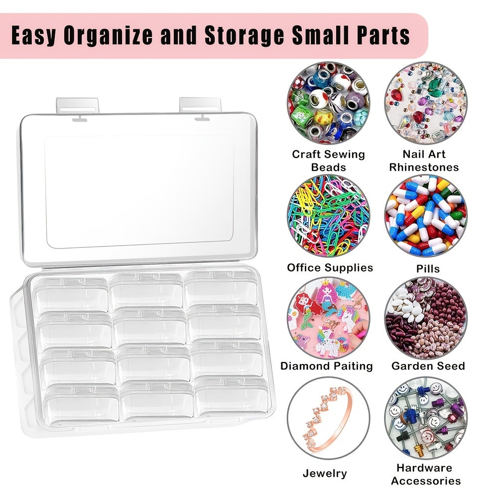 12pcs Mini Clear Plastic Beads Storage Box (2.12"x2.12"x0.79"), Small Empty Organizer Box With Hinged Lid For Storage Of Small Items, Jewelry,Hardware,DIY Art Craft Accessory