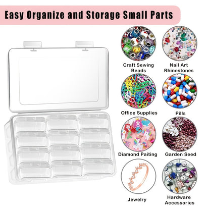 12pcs Mini Clear Plastic Beads Storage Box (2.12"x2.12"x0.79"), Small Empty Organizer Box With Hinged Lid For Storage Of Small Items, Jewelry,Hardware,DIY Art Craft Accessory