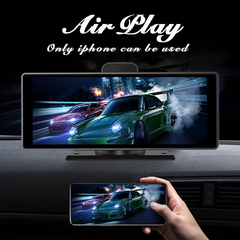 10 Inch Touch Screen Car Portable Wireless Carplay Display, Airplay Android Auto Built-in DVR Factory Comes With Camera 2k+1080p BT Mirror Link