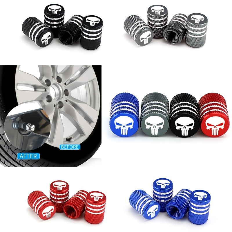 4Pcs/Set Car Tire Valve Stems Cap - Stylish Skull Design - Dustproof Aluminum Caps