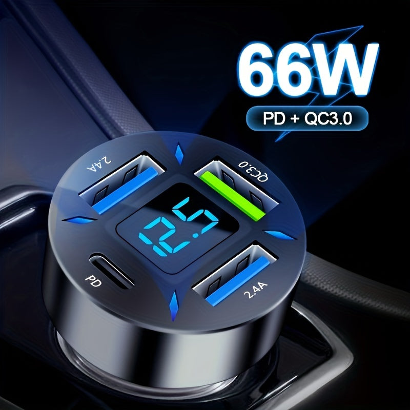 66W PD20W QC3.0 Super Fast Car Charger: Charge Your Devices Faster Than Ever With Digital Display!