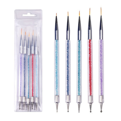 5 pcs Double-Ended Nail Art Liner Brushes - Dual-Ended Dotting Tools Set for Precise Nail Design and Easy Application