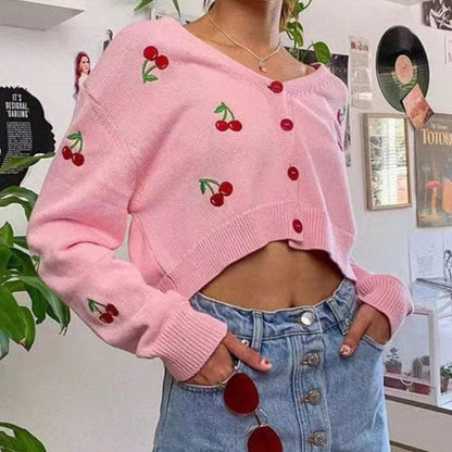 Cardigan boutonné cerise