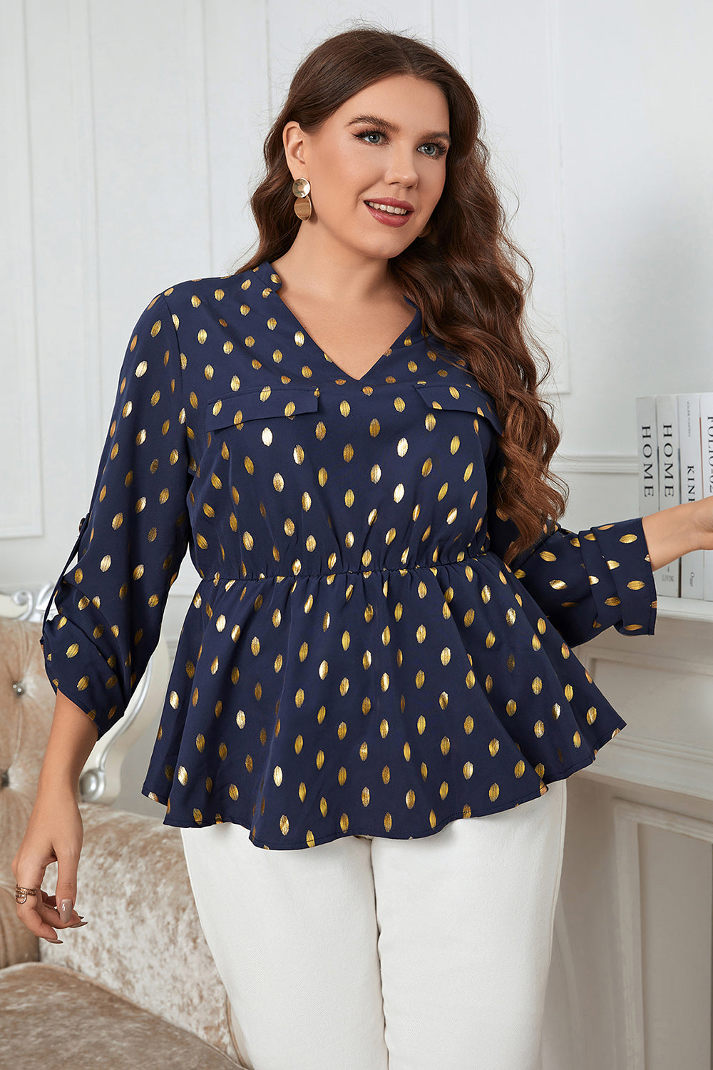 Plus Size Notched Babydoll Blouse