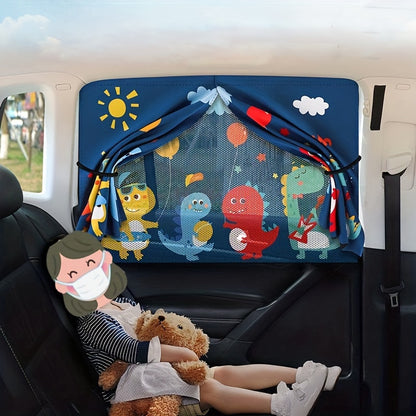 Baby Kids Car Side Window Sun Shade Cover, Magnetic Double Layer Car Sun Shade For Car Side Windows, Full Blackout And Half Blackout Available, Cute Pattern Car Curtains For Heat/UV Protection (Dinosaur Animals)