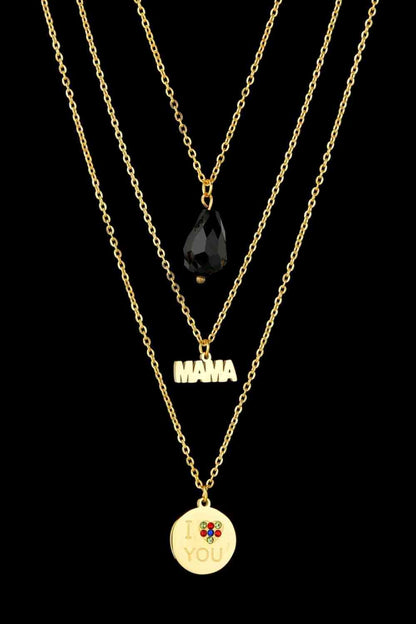 Offre combinée de pendentifs triple couche MAMA I LOVE YOU plaqué or 18 carats