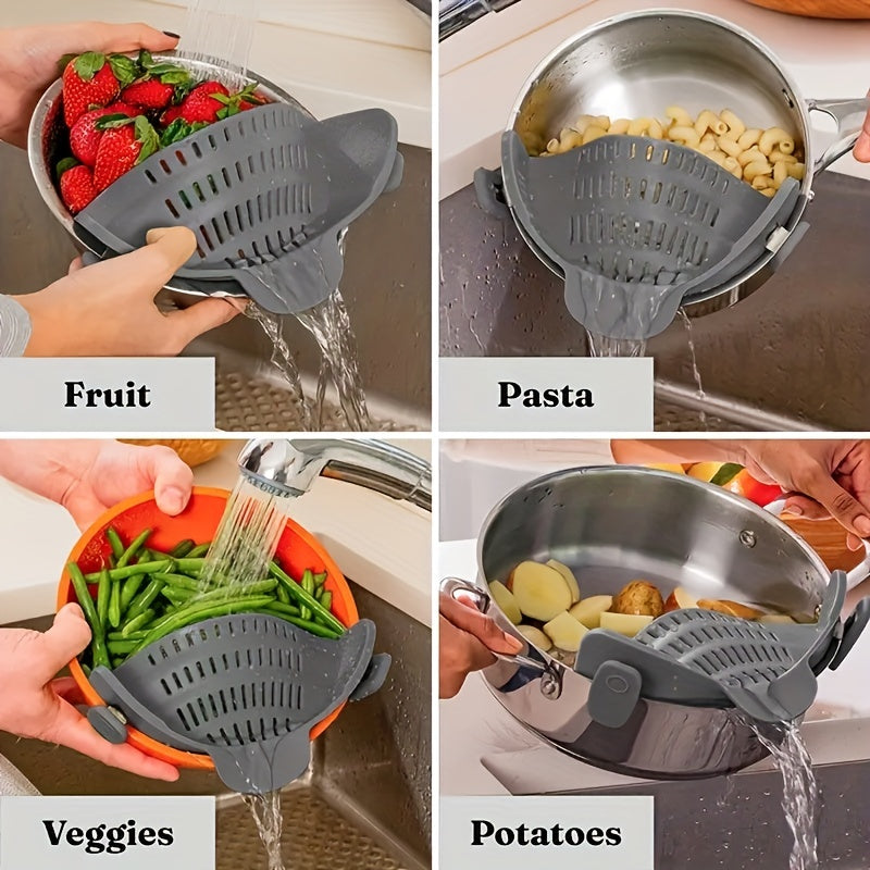 Passoire à casseroles et passoire à pâtes en Silicone, passoire réglable à Clip en Silicone pour casseroles, poêles et bols, Gadgets de cuisine, 1 pièce 