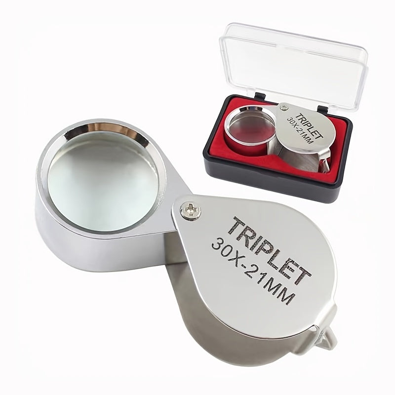 30X21 Mini Portable Jewelry Identification Enlargement Mirror - Double Metal Fold Glass Lens for Maximum Clarity!