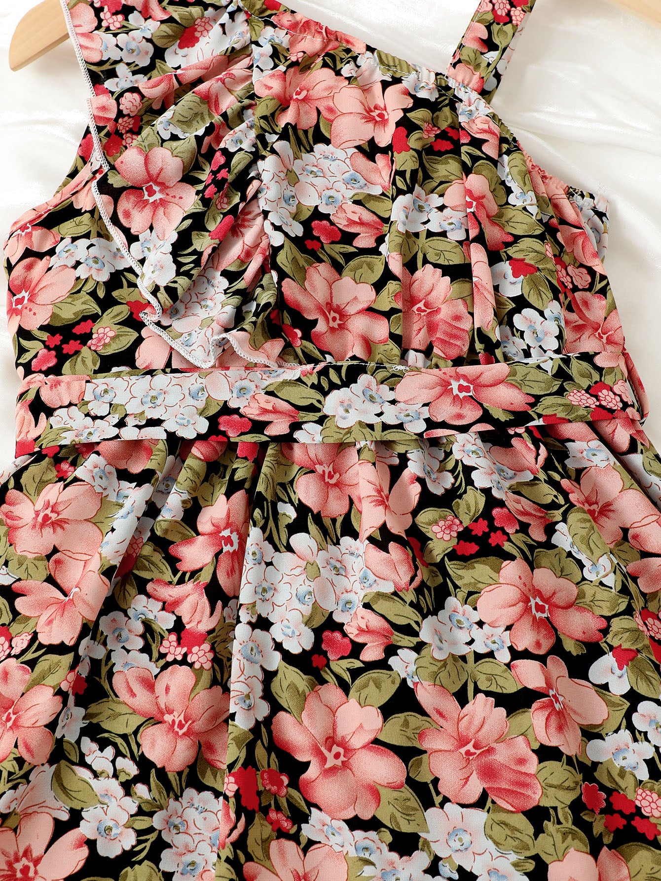 Floral Asymmetrical Neck Ruffled Dress