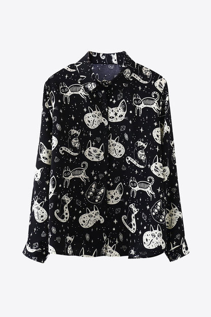 Chemise boutonnée à imprimé chat