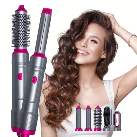 6-in-1 Hot Air Brush Set with Negative Ion Technology for Volumizing, Straightening, and Curling - Perfect for Women and Girls