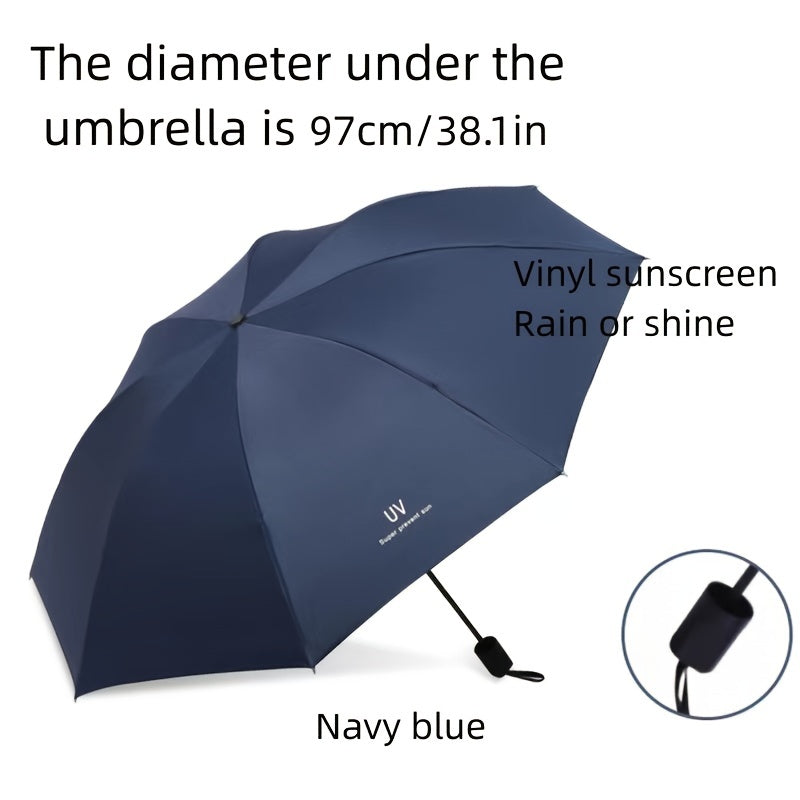 Parapluie en vinyle à 8 os, parapluie pliant manuel pour protection solaire, déplié sous le parapluie 38,1 pouces, parapluie de protection solaire avec revêtement pour femmes et hommes, 