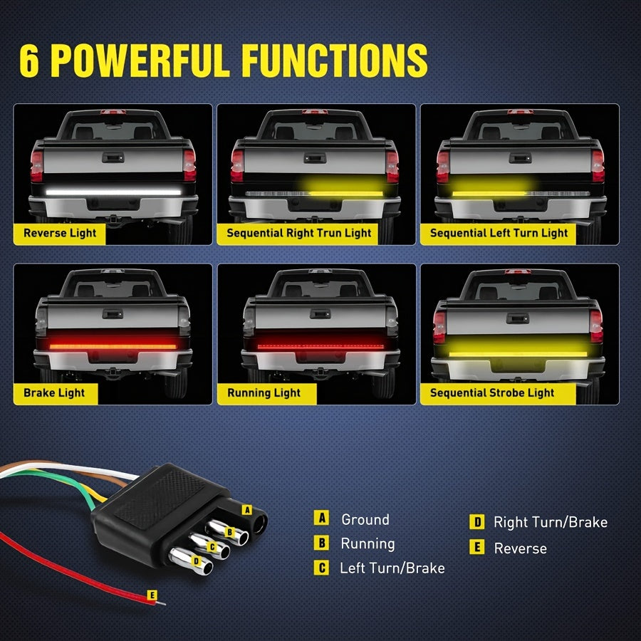 48 360LED & 60 504LED Truck Tailgate Bar - Red Brake, White Reverse, Amber Turning Signals & Strobe Lights Strips