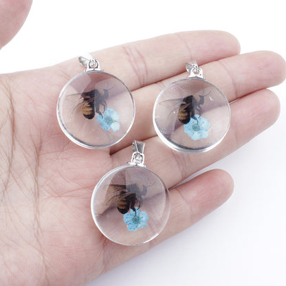 3pcs Clear Round Glass Dried Flower Pendant - Perfect for Butterfly Flower Necklace Making!