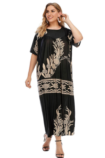 Plus Size Floral Round Neck Half Sleeve Maxi Dress